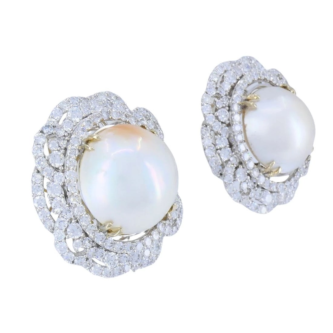 HANA 18K White Gold Mabe Pearl Diamond Drop Earrings, 2.36 Carats - 3