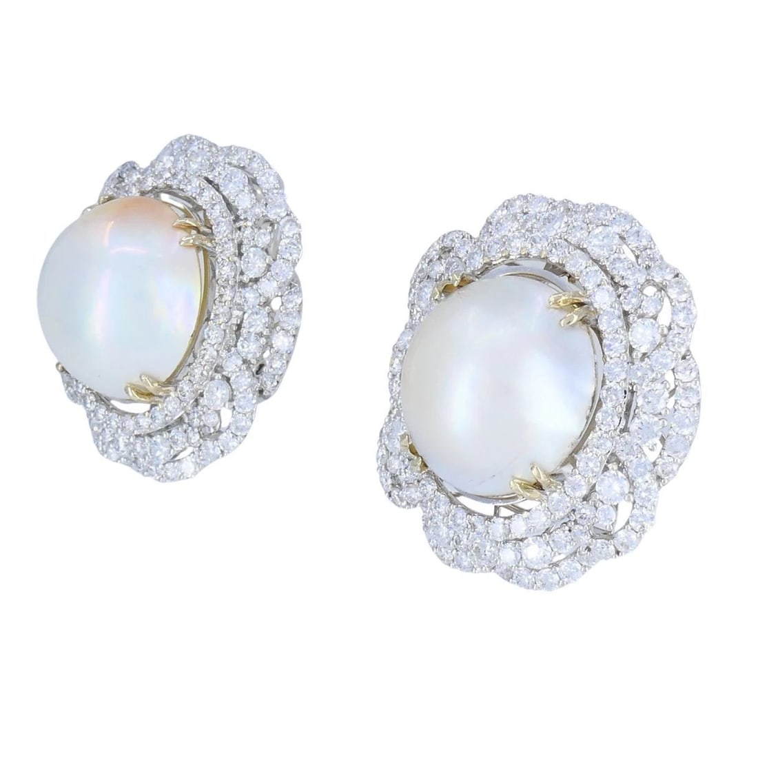 HANA 18K White Gold Mabe Pearl Diamond Drop Earrings, 2.36 Carats - 4