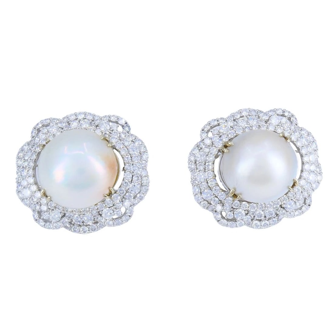 HANA 18K White Gold Mabe Pearl Diamond Drop Earrings, 2.36 Carats - 6