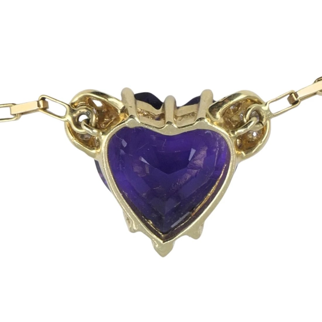 UnoAErre Italian 14k Gold Diamond Amethyst Heart Pendant Necklace - 7
