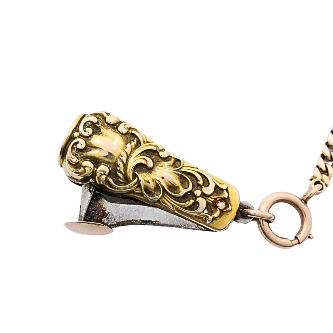 Antique 10k Gold Cigar Cutter Pendant 10k Gold Watch Chain Necklace - 7