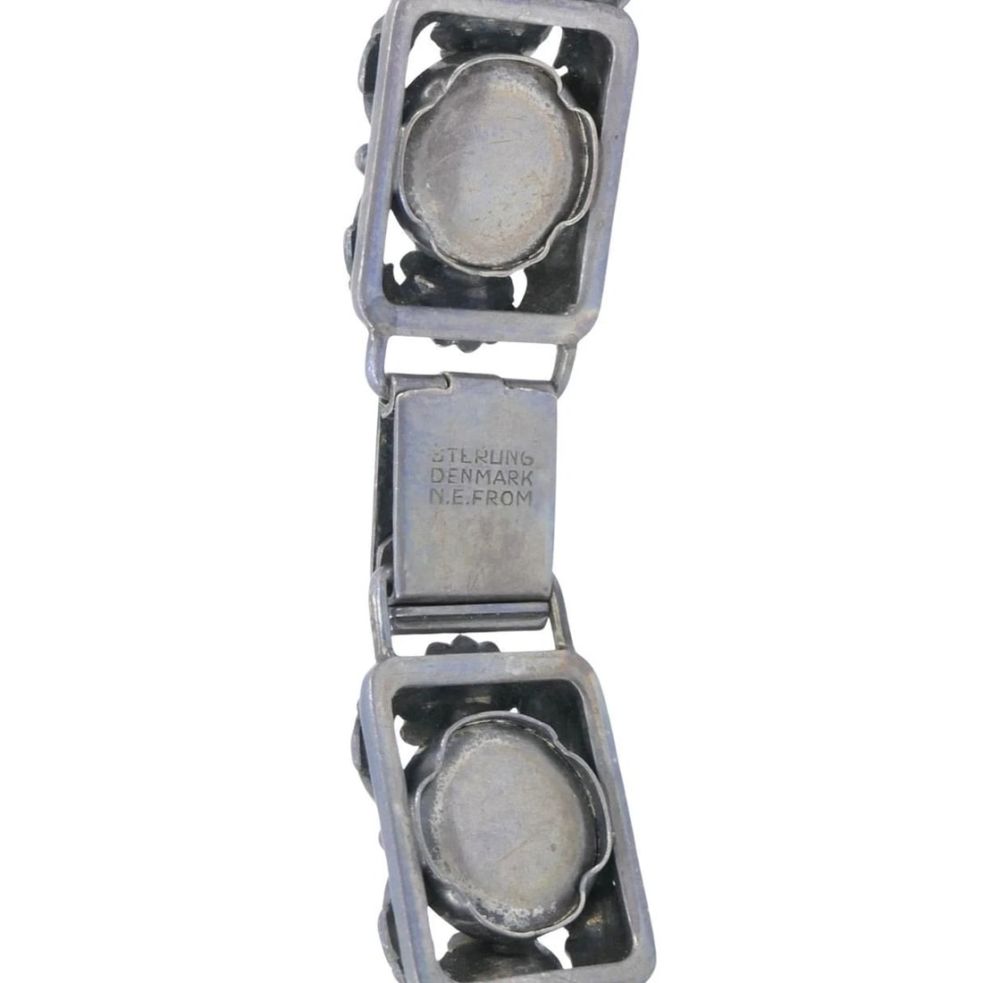 Vintage N.E. From Denmark Sterling Silver Bone Cabochon Bracelet - 3