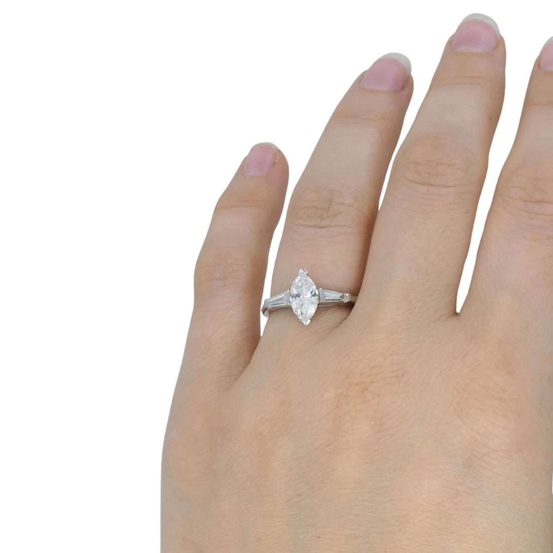 Vintage Platinum 1.07 Carat Marquise Diamond Three Stone Ring - 2