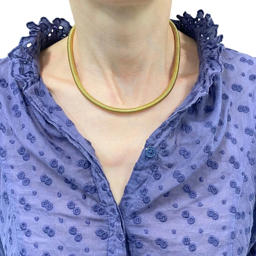 Vintage French 18k Gold Tubogas Coil Necklace - 2