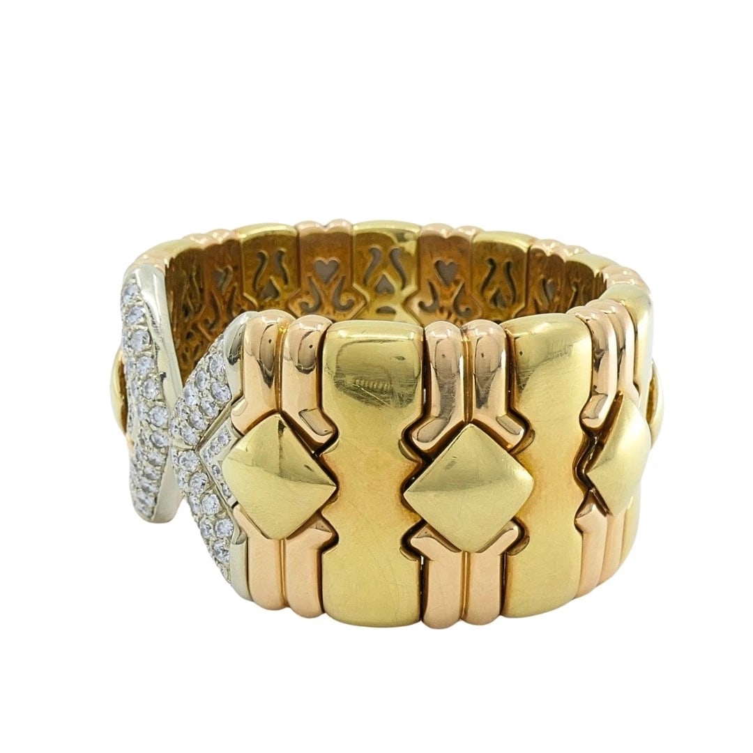 Chopard 18k Gold Multicolor Flexible Diamond Pavé Cuff Bracelet, 1970s - 7