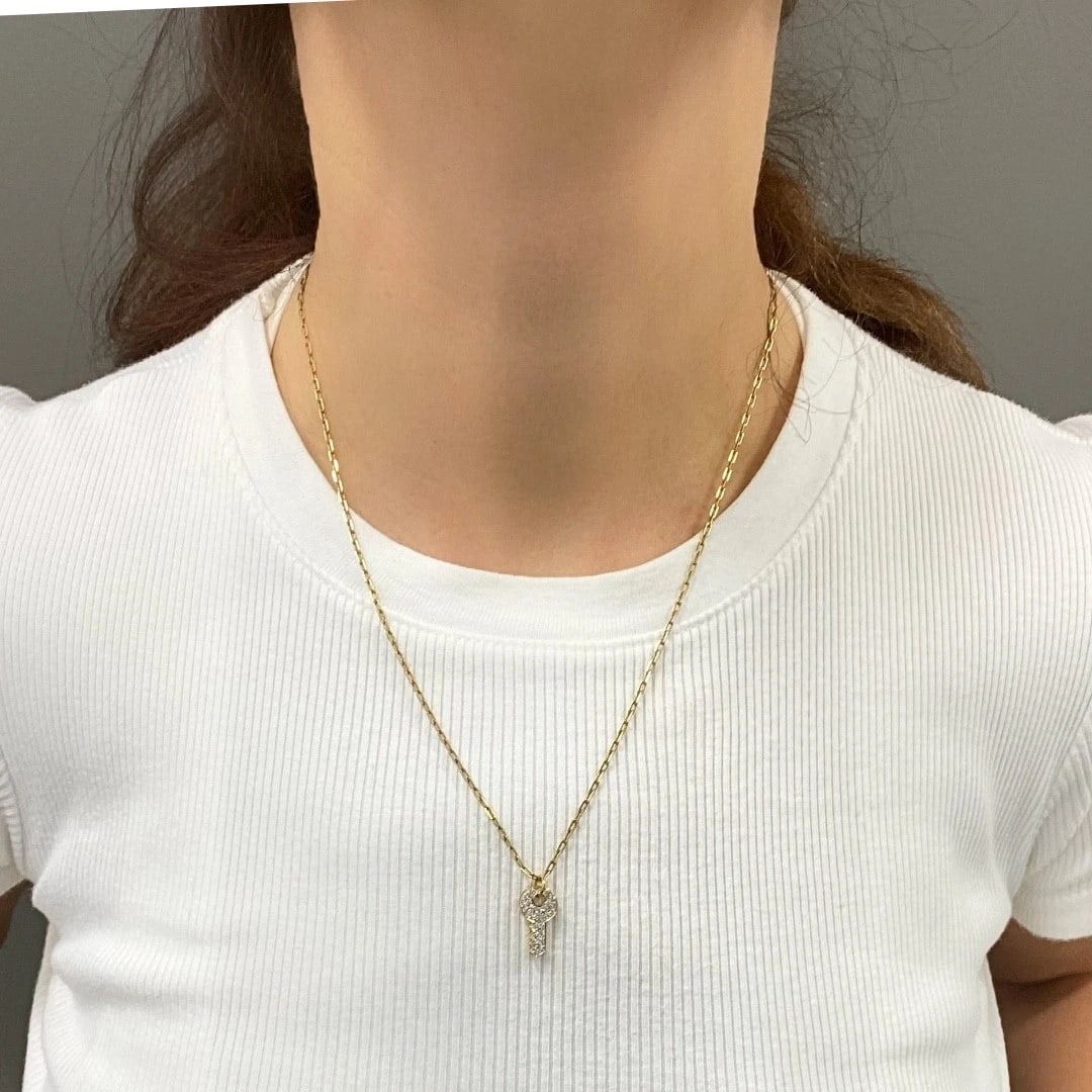 18k Diamond Key Pendant 14k Italian Gold Chain Necklace - 2