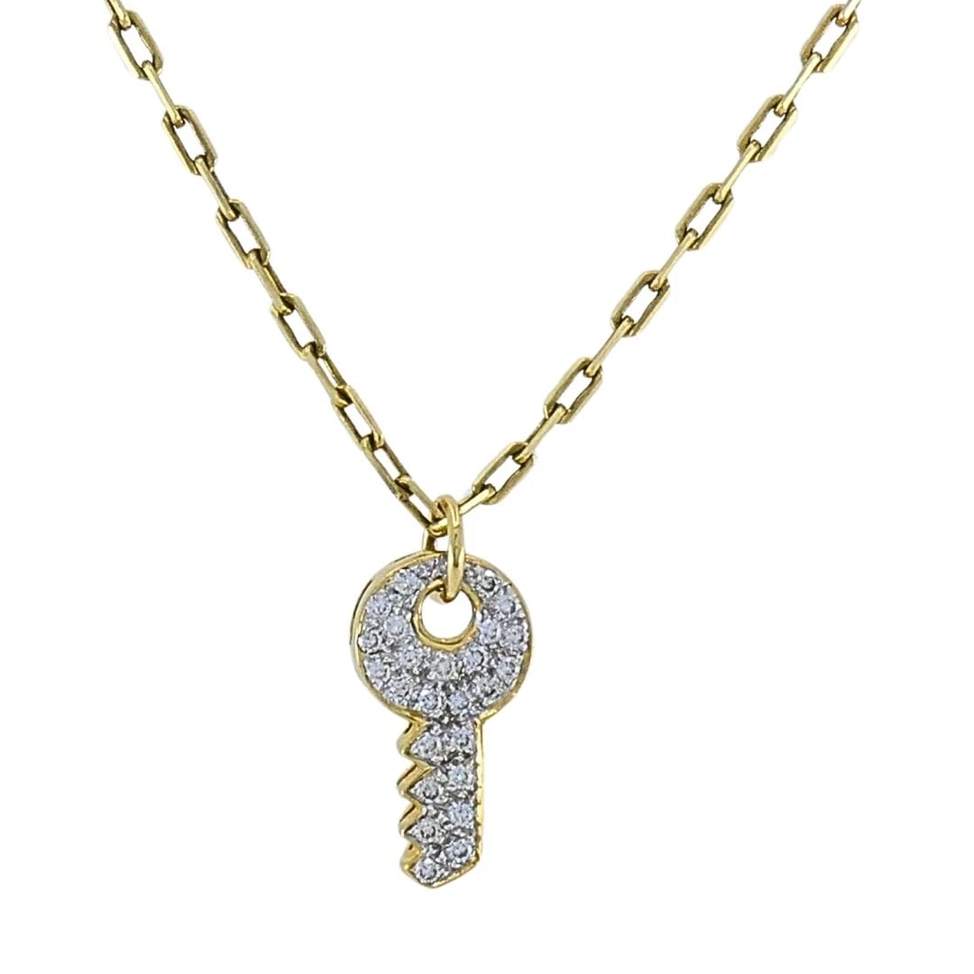 18k Diamond Key Pendant 14k Italian Gold Chain Necklace - 3