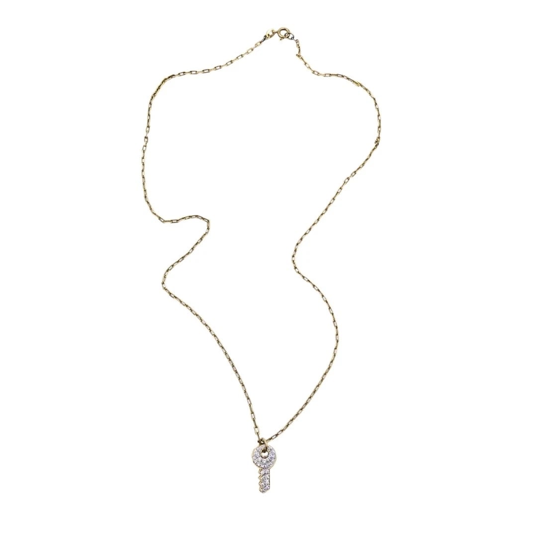 18k Diamond Key Pendant 14k Italian Gold Chain Necklace - 4