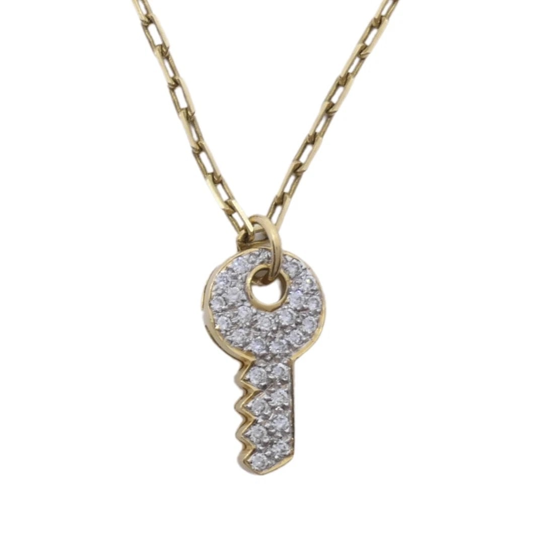18k Diamond Key Pendant 14k Italian Gold Chain Necklace - 6