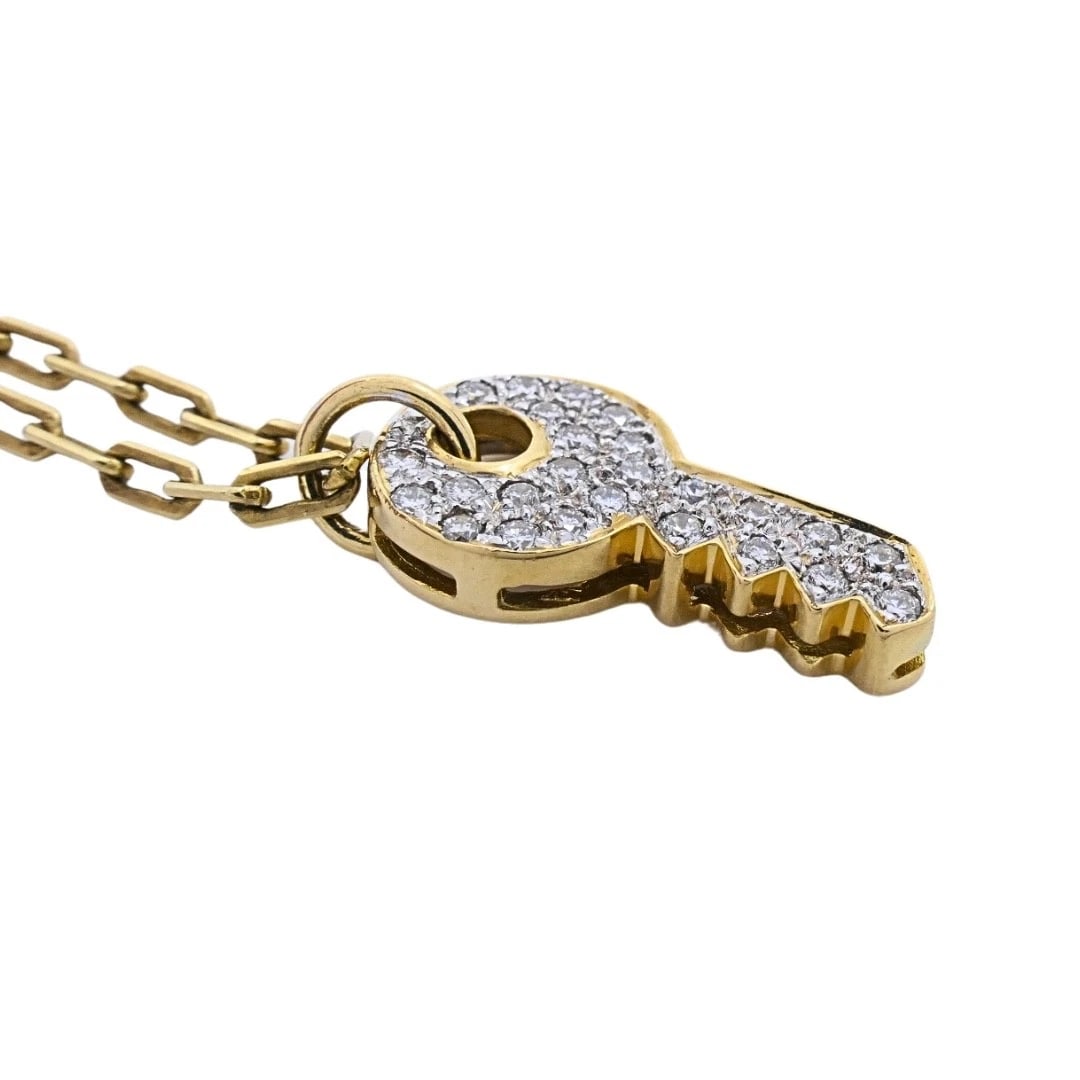 18k Diamond Key Pendant 14k Italian Gold Chain Necklace - 8