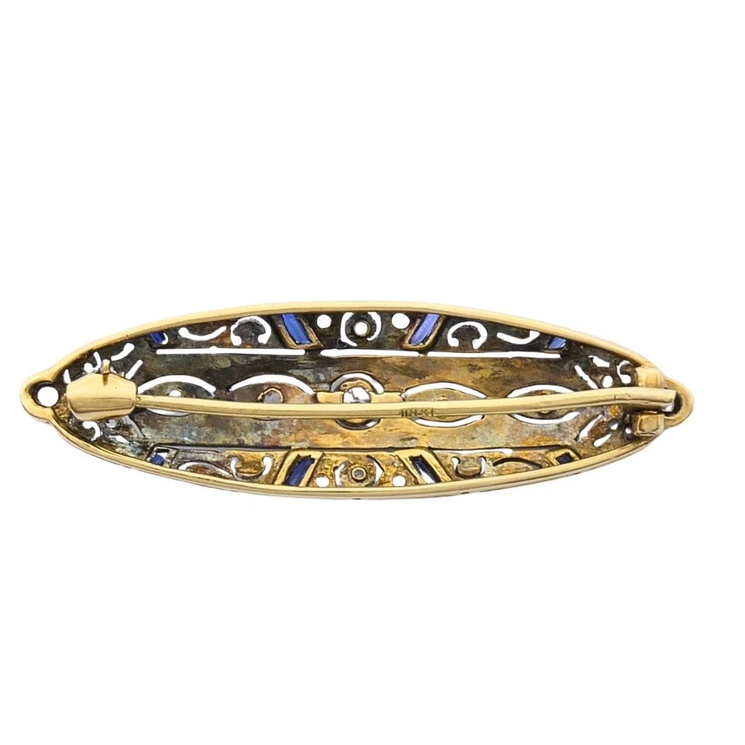 Art Deco 18k Gold Diamond Navette Brooch - 4