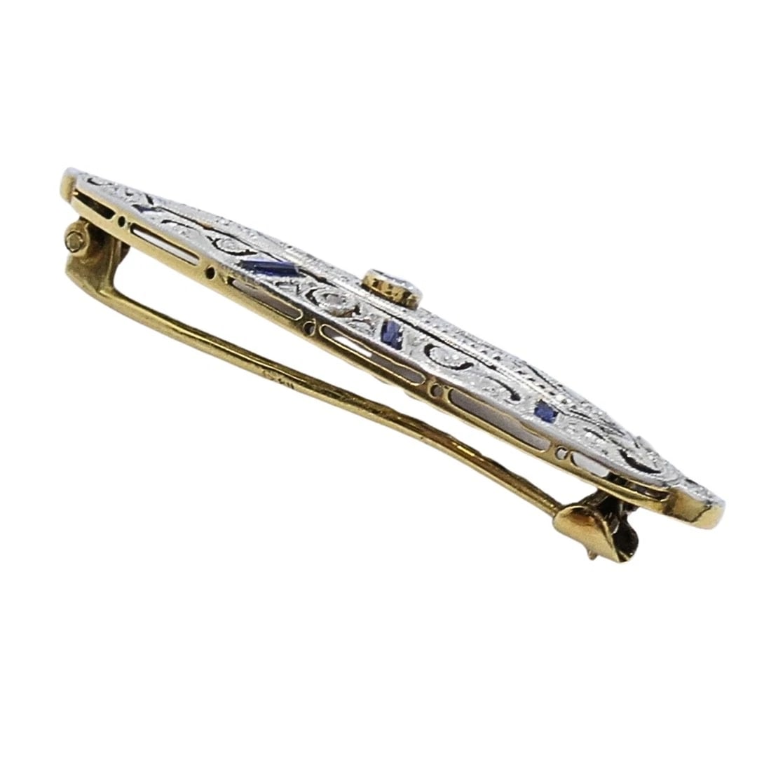 Art Deco 18k Gold Diamond Navette Brooch - 6