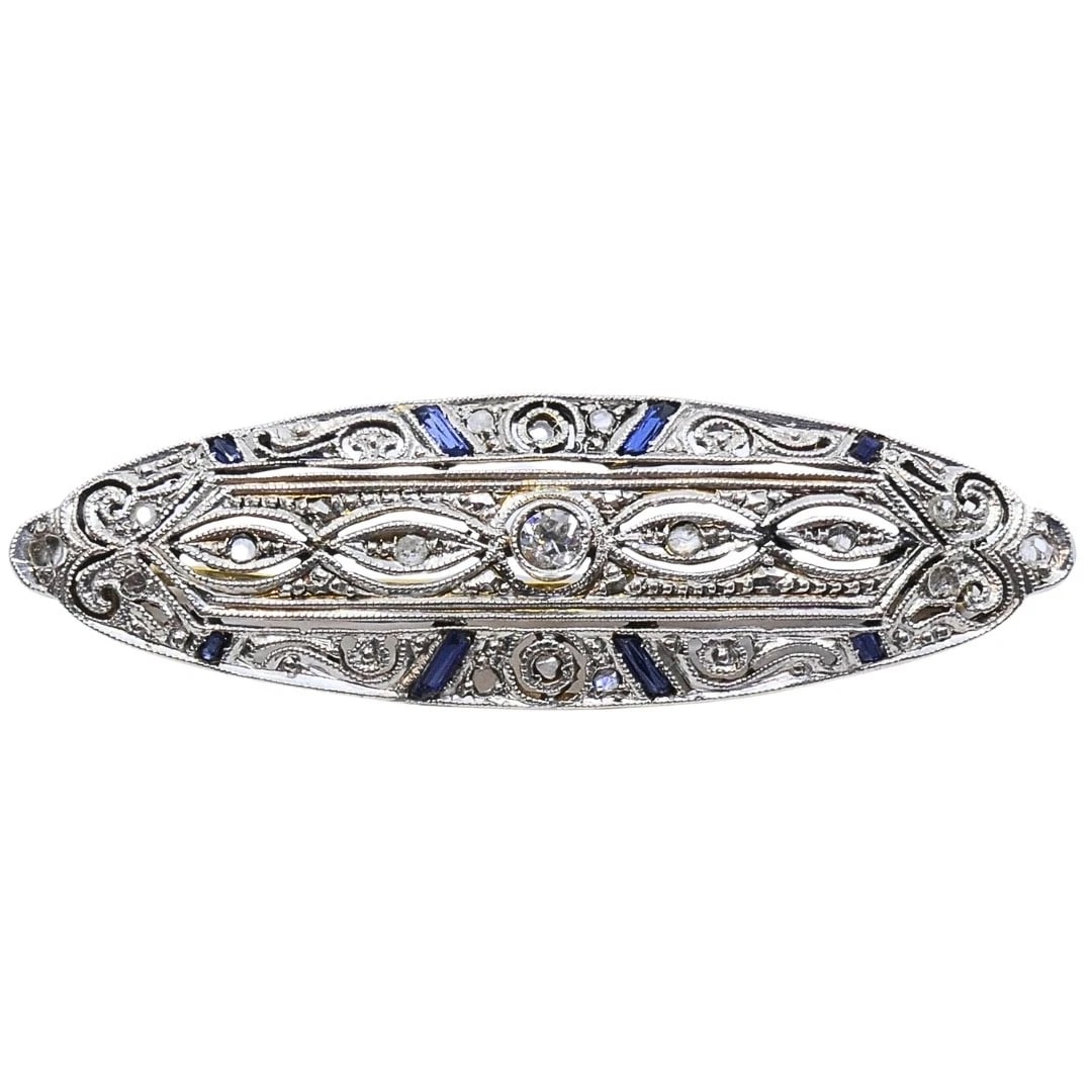 Art Deco 18k Gold Diamond Navette Brooch - 7