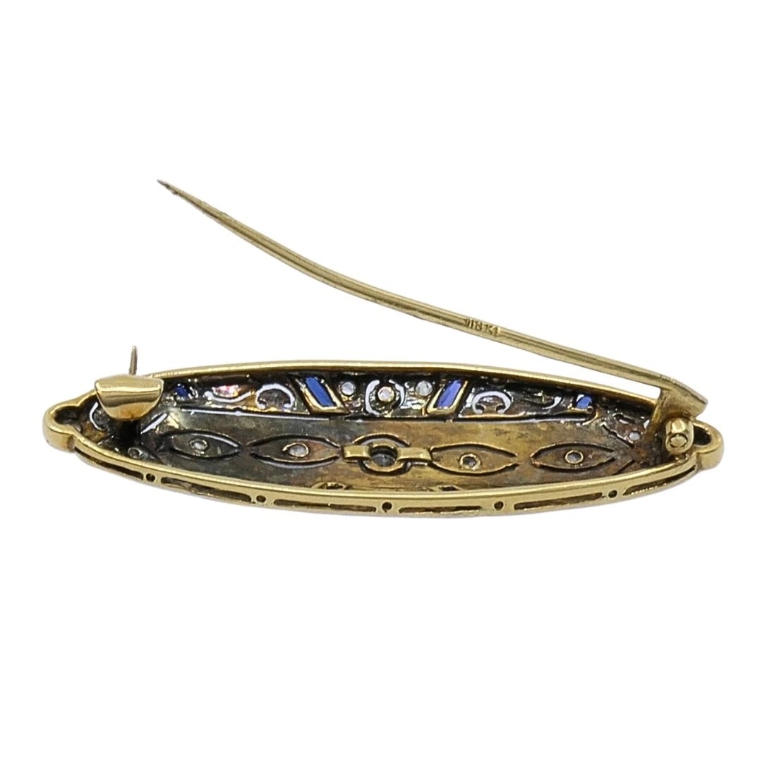 Art Deco 18k Gold Diamond Navette Brooch - 8