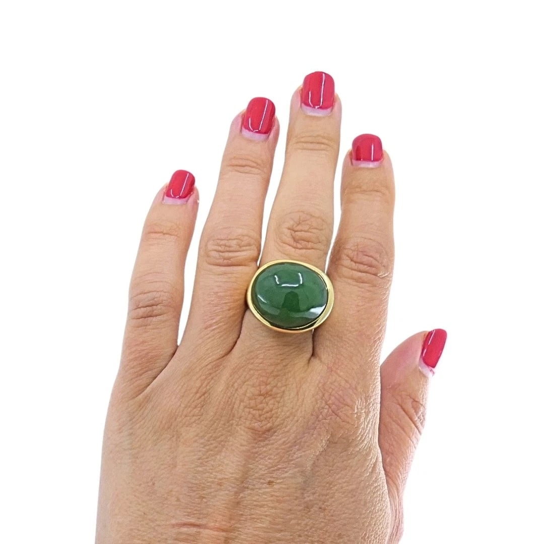 Tiffany & Co. Elsa Peretti 18k Gold Jade Cabochon Dome Ring - 2