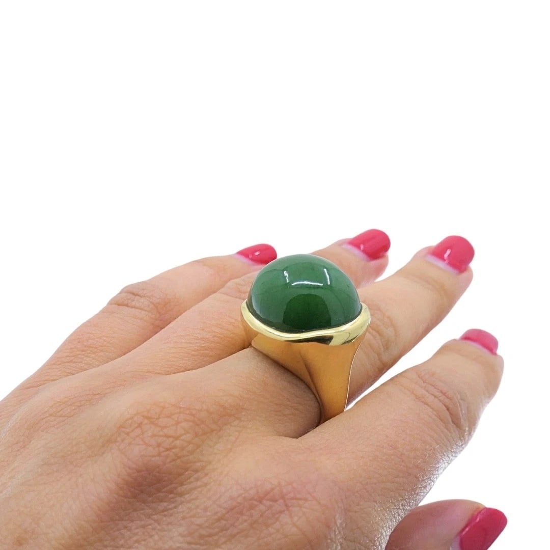 Tiffany & Co. Elsa Peretti 18k Gold Jade Cabochon Dome Ring - 3