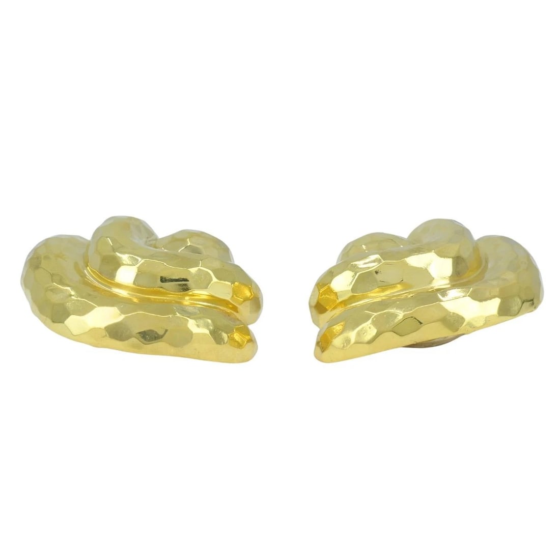 Vintage Henry Dunay 18k Gold Hammered Shell Motif Clip Earrings - 7