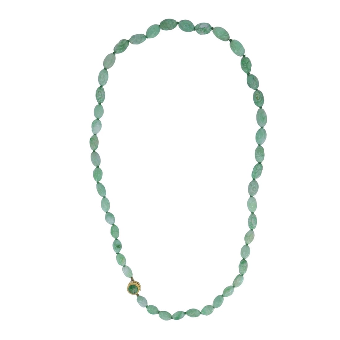 Vintage 14k Gold Apple Jade Carved Bead Necklace, Circa 1960s - 4