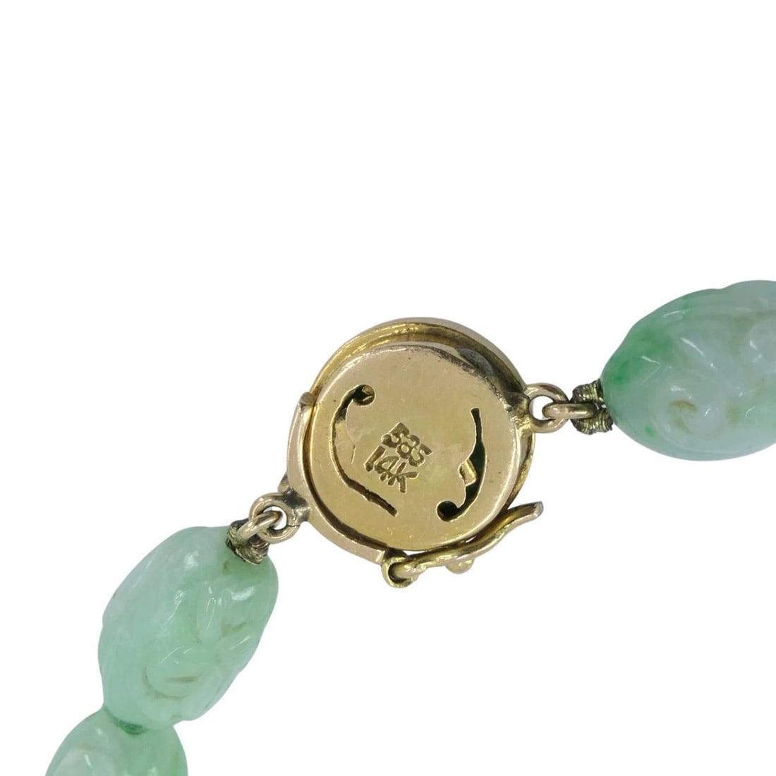 Vintage 14k Gold Apple Jade Carved Bead Necklace, Circa 1960s - 8