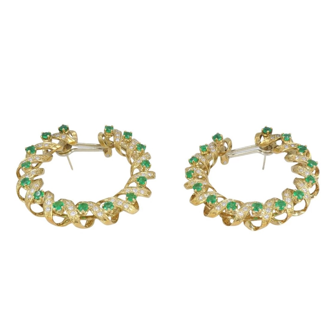 Vintage Asprey & Co. 18k Gold Diamond Emerald Circular Earrings - 7