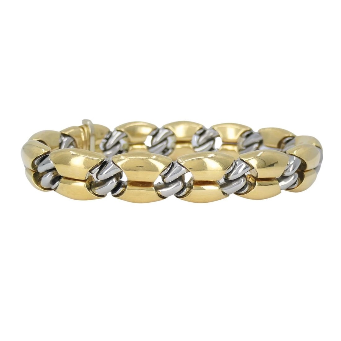 Vintage Bvlgari 18k Gold Steel Link Bracelet - 7