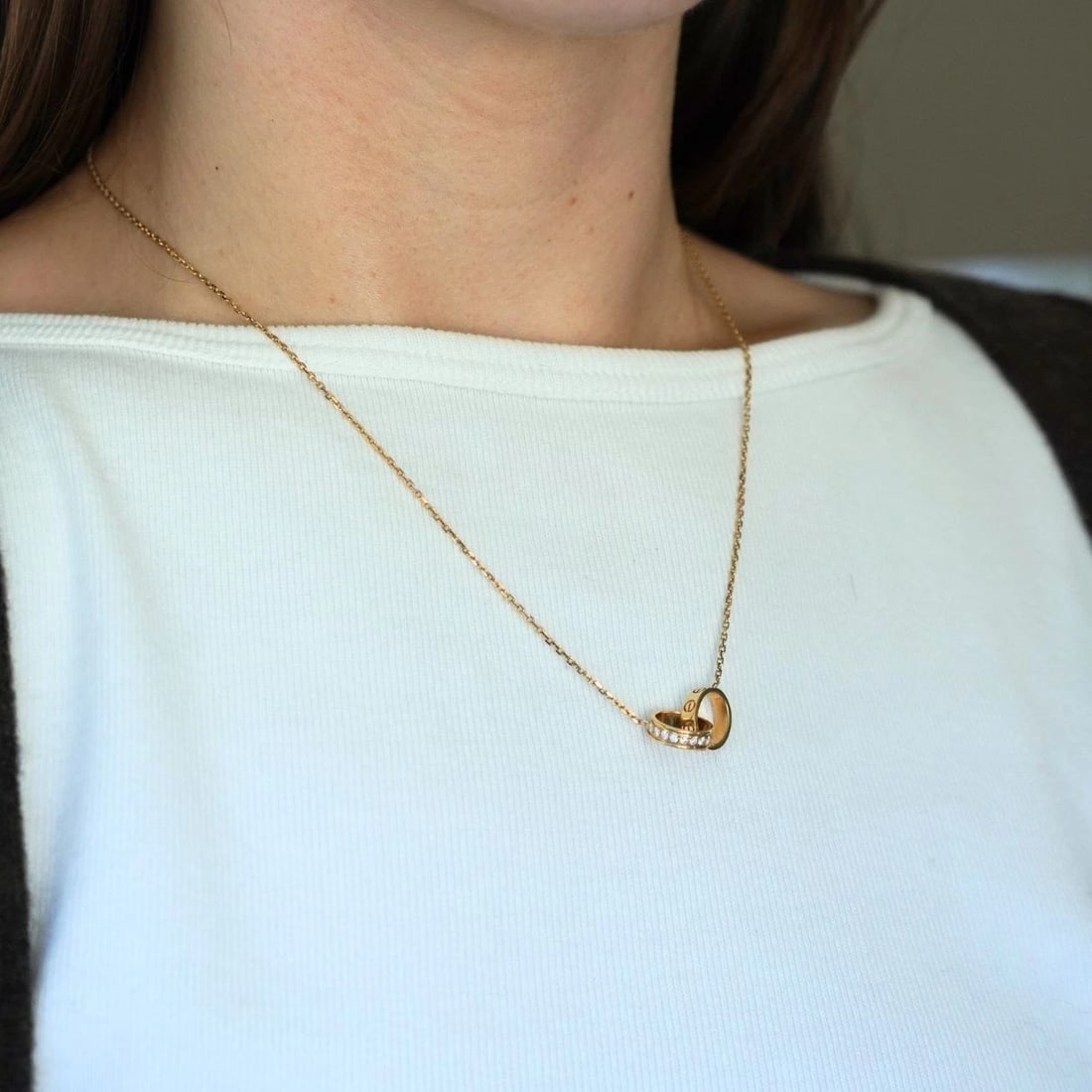 Cartier LOVE Interlocking 18k Gold Diamond Pendant Necklace - 2