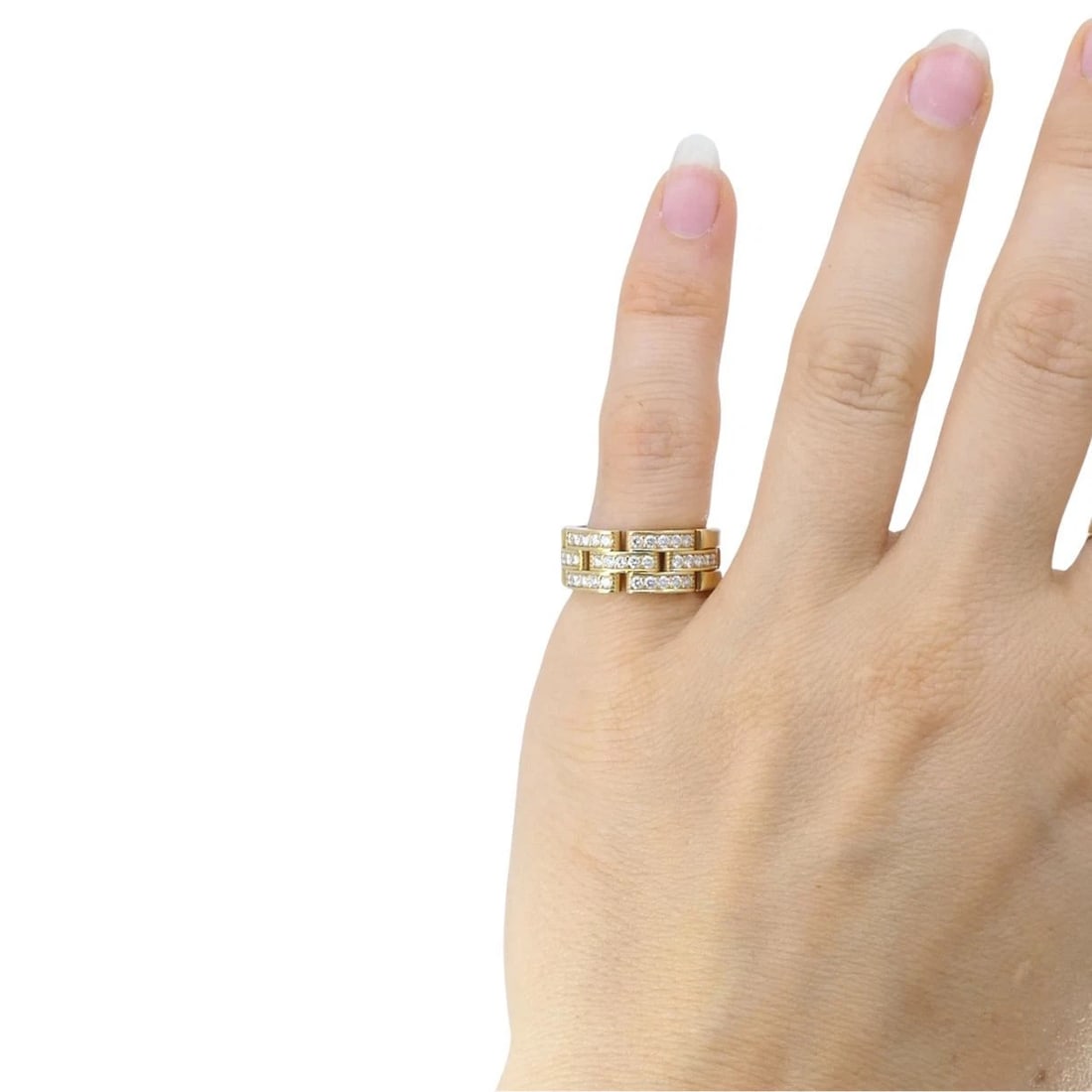 Cartier 18k Gold Diamond Triple Row Maillon Panthere Ring - 2