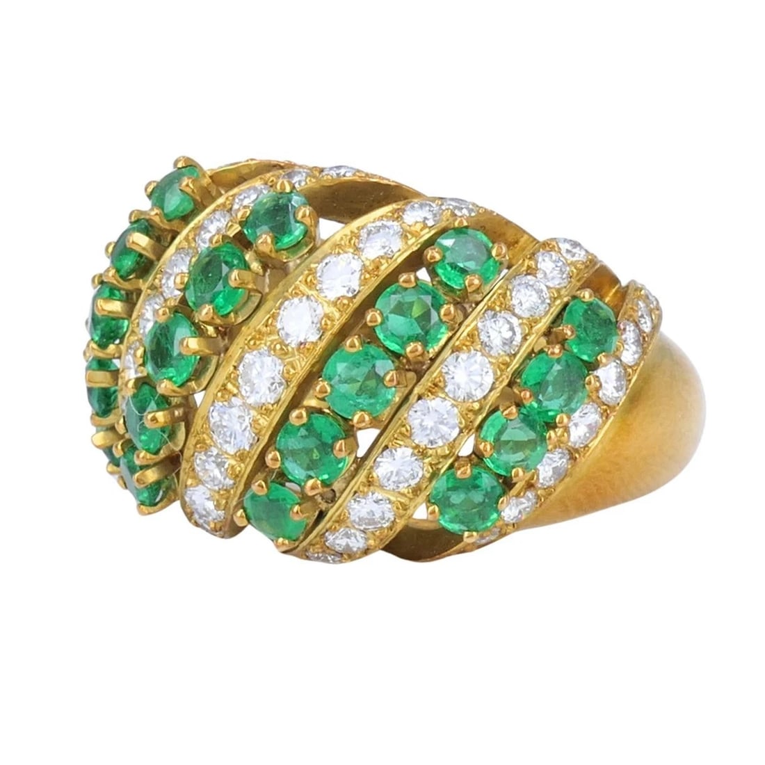 Vintage Asprey & Co. 18k Gold Emerald Diamond Cluster Cocktail Ring - 7