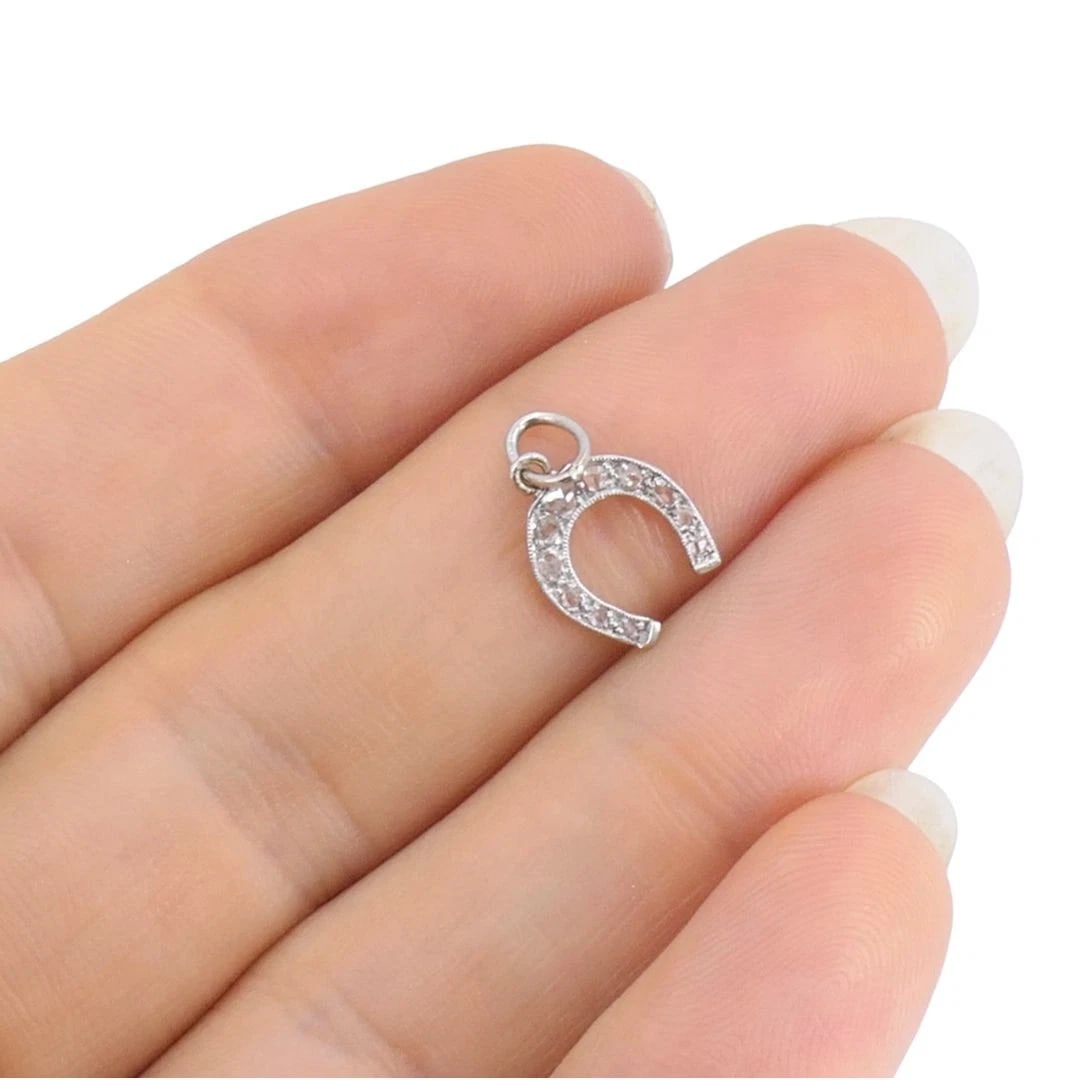 Edwardian Platinum Rose Cut Diamond Horseshoe Pendant - 2