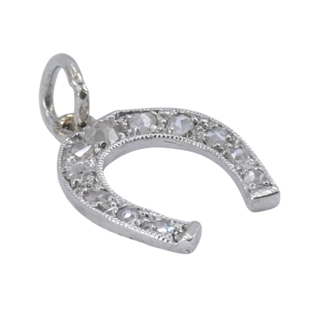 Edwardian Platinum Rose Cut Diamond Horseshoe Pendant - 3
