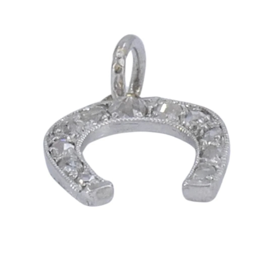 Edwardian Platinum Rose Cut Diamond Horseshoe Pendant - 4