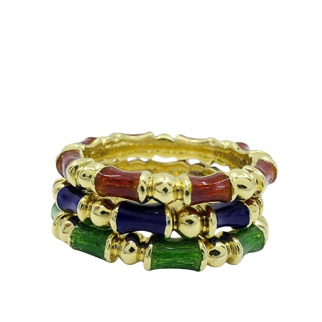 Tiffany & Co. Enamel Bamboo Stacking Rings 18k Yellow Gold Blue Green & Red - 6