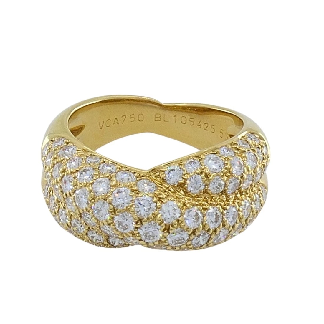 Van Cleef & Arpels 18k Gold Pavé Diamond Bombé Crossover Ring - 8