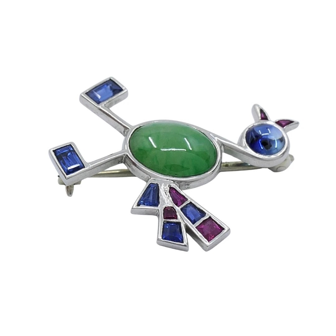 Vintage Modernist 14k White Gold Multigemstone Bird Brooch - 3