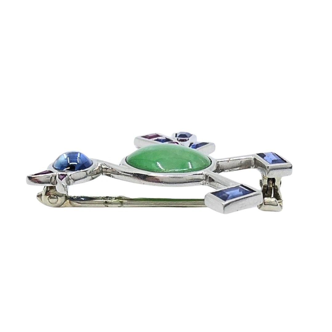 Vintage Modernist 14k White Gold Multigemstone Bird Brooch - 4