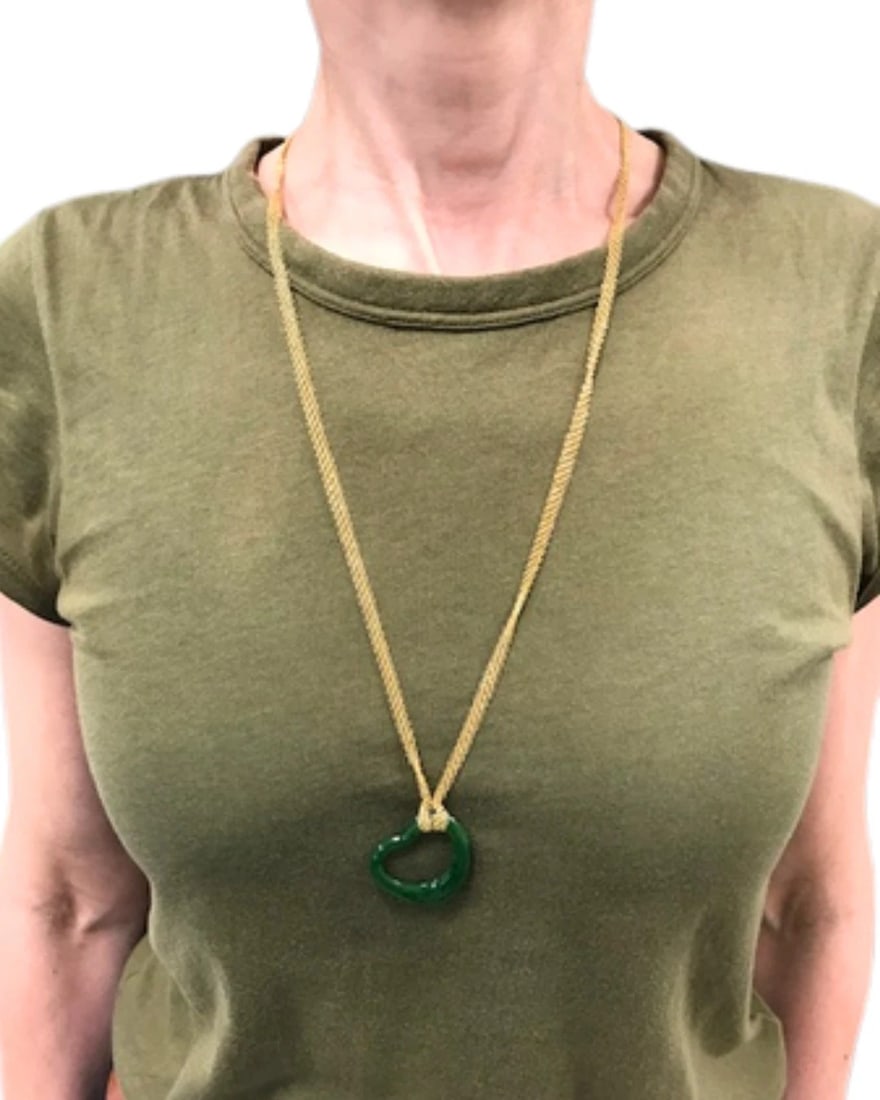 Elsa Peretti for Tiffany & Co. 18k Gold Jade Open Heart Mesh Necklace - 2