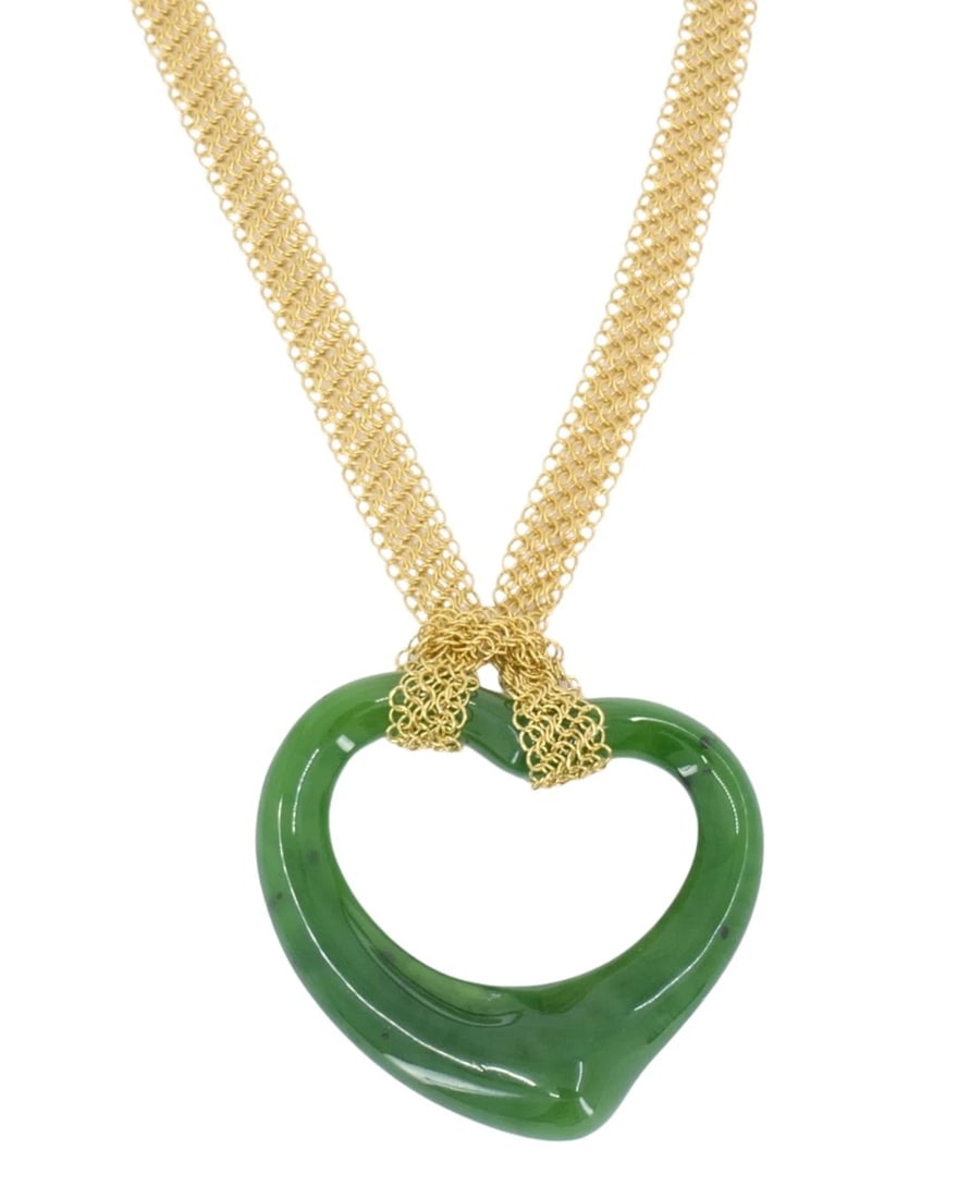 Elsa Peretti for Tiffany & Co. 18k Gold Jade Open Heart Mesh Necklace - 3
