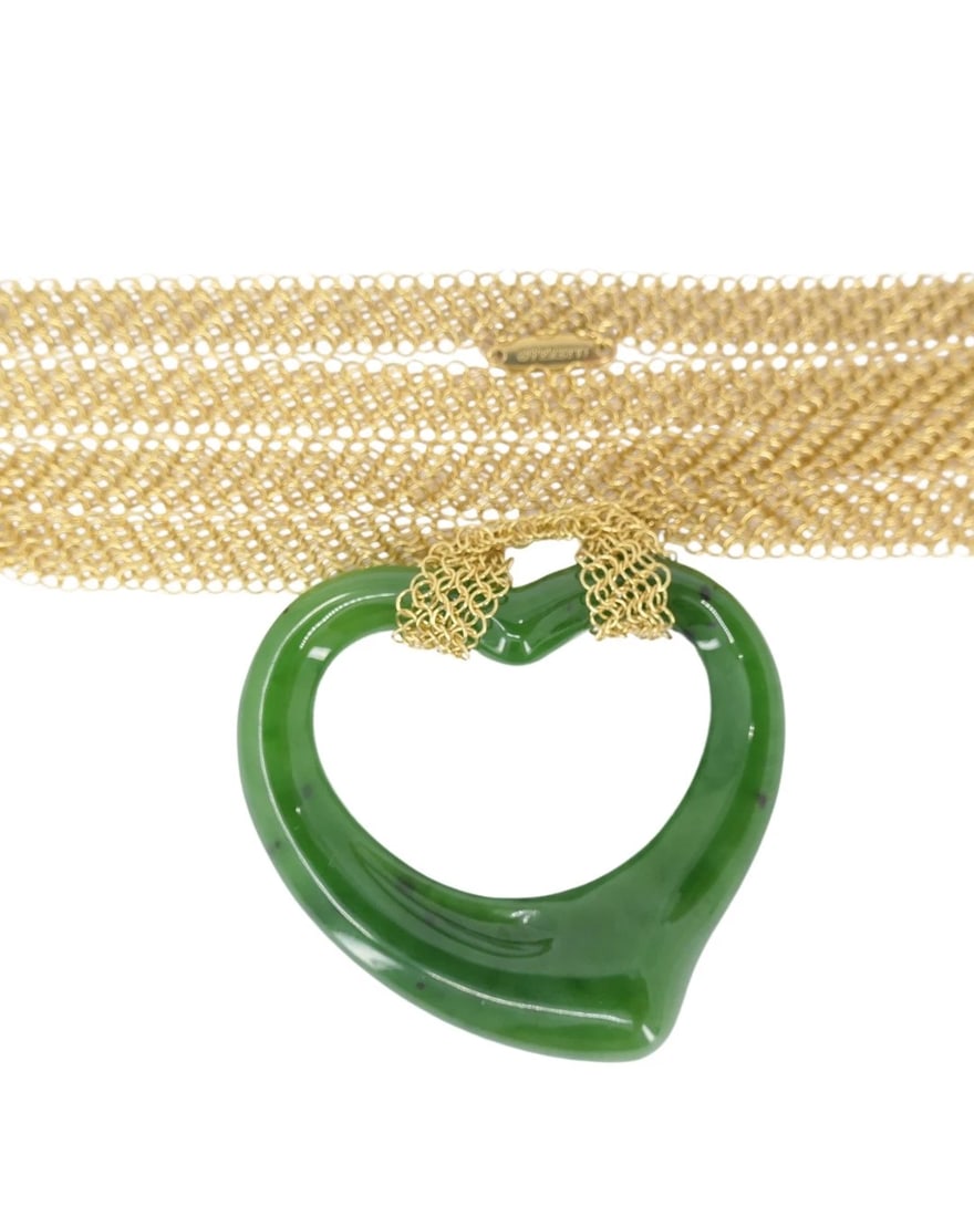 Elsa Peretti for Tiffany & Co. 18k Gold Jade Open Heart Mesh Necklace - 4