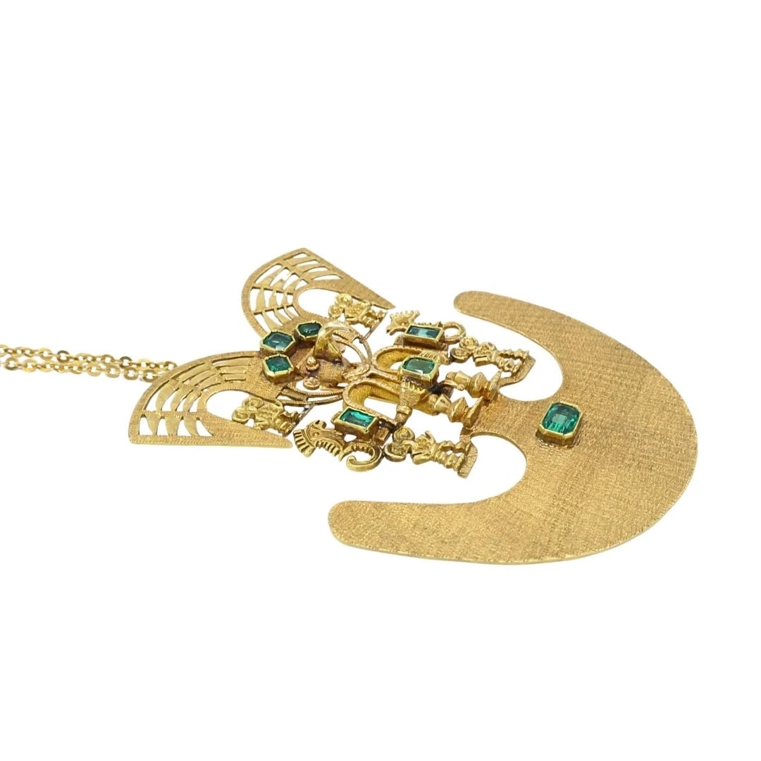 Vintage Pre‑Columbian Revival 18k Gold Emerald Tairona Style Pendant‑Brooch - 5