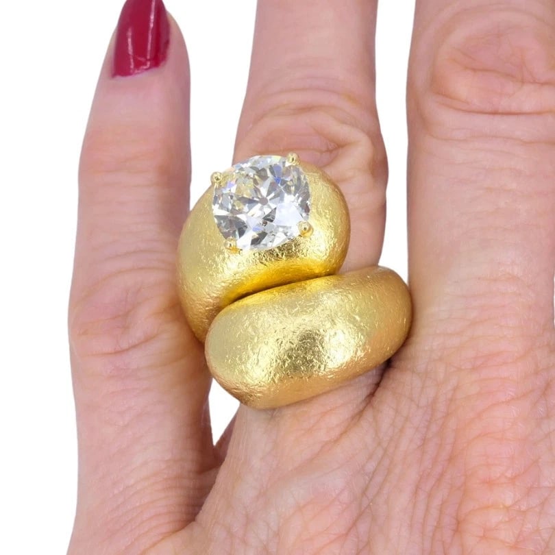 Old European Cut Diamond RING Gold Bypass Cocktail Ring Size 7 - 2