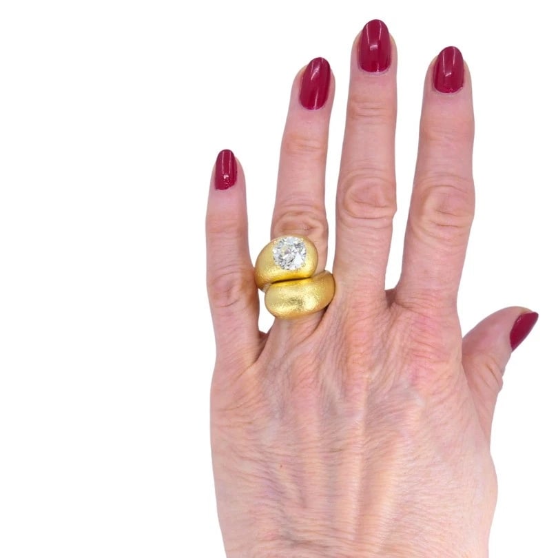 Old European Cut Diamond RING Gold Bypass Cocktail Ring Size 7 - 3