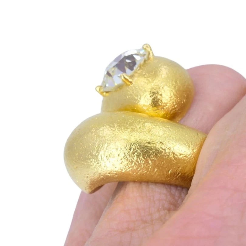 Old European Cut Diamond RING Gold Bypass Cocktail Ring Size 7 - 4