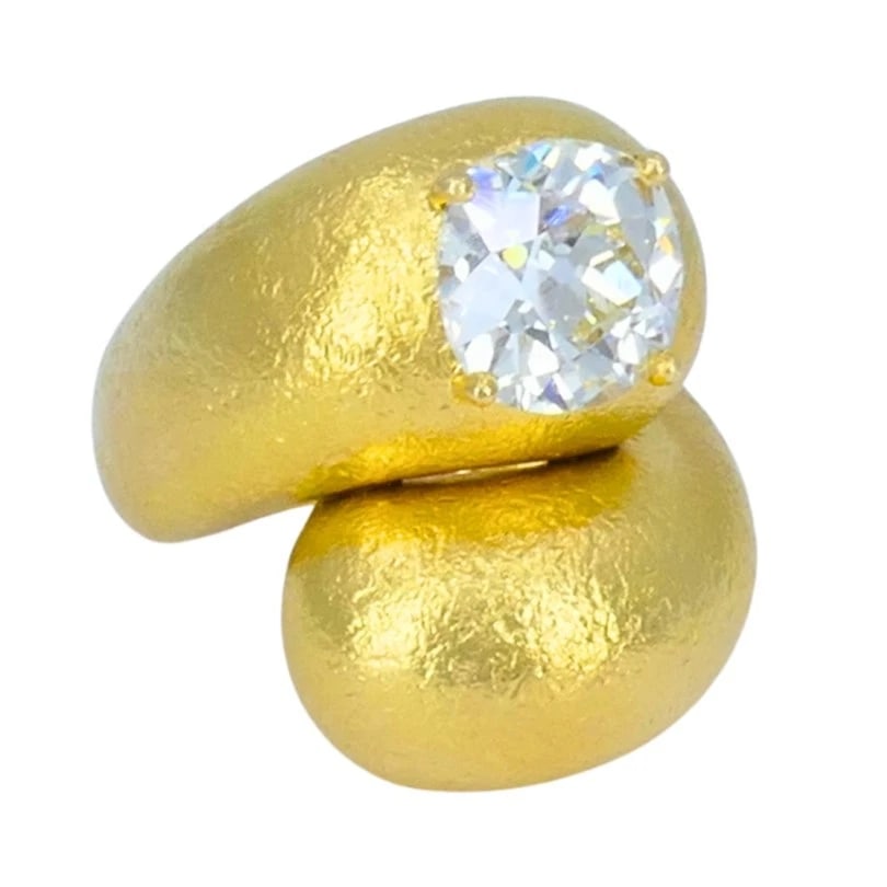 Old European Cut Diamond RING Gold Bypass Cocktail Ring Size 7 - 5