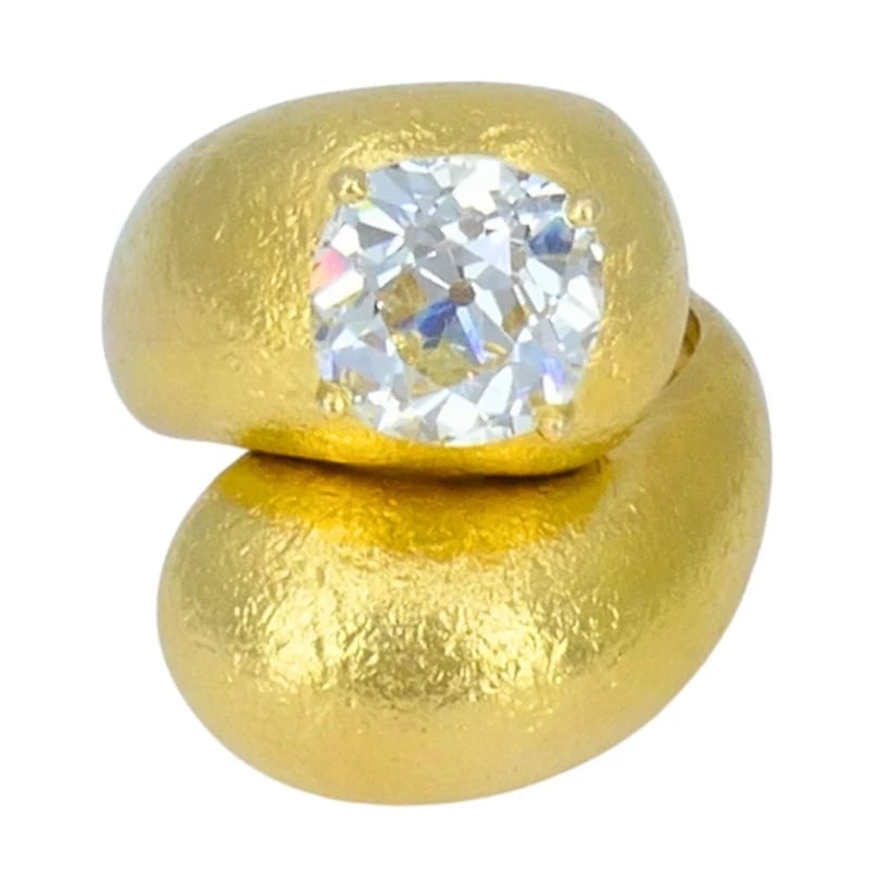 Old European Cut Diamond RING Gold Bypass Cocktail Ring Size 7 - 6