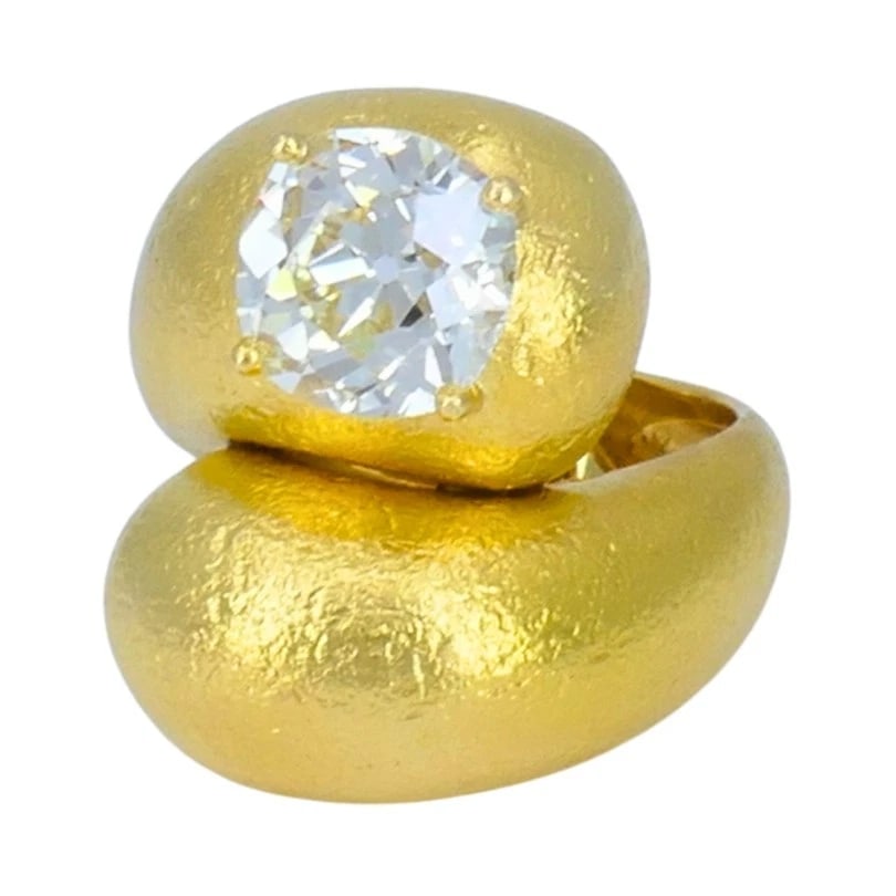 Old European Cut Diamond RING Gold Bypass Cocktail Ring Size 7 - 7