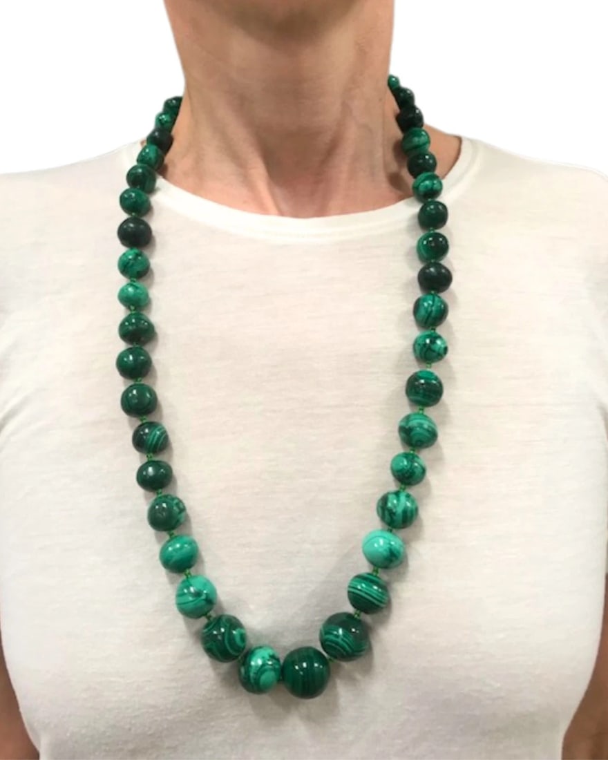 Vintage Malachite Necklace 14k Gold Clasp - 2