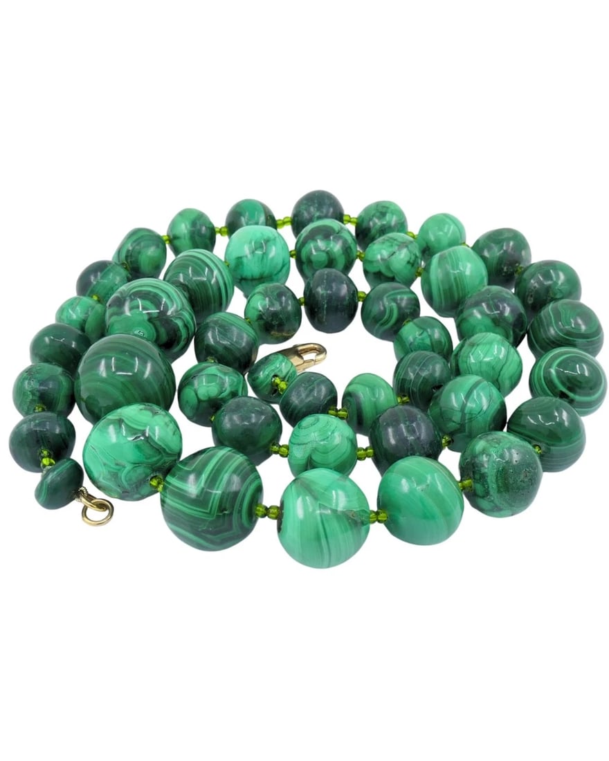 Vintage Malachite Necklace 14k Gold Clasp - 3