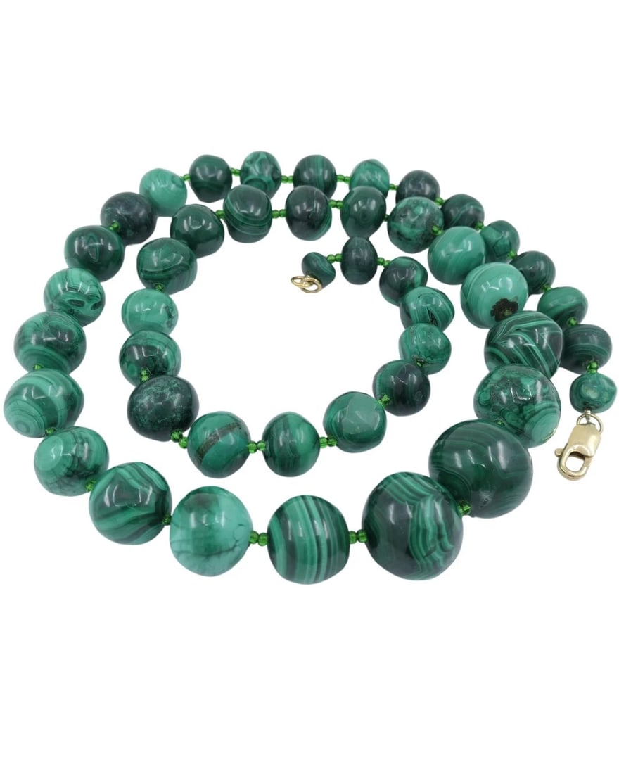 Vintage Malachite Necklace 14k Gold Clasp - 4