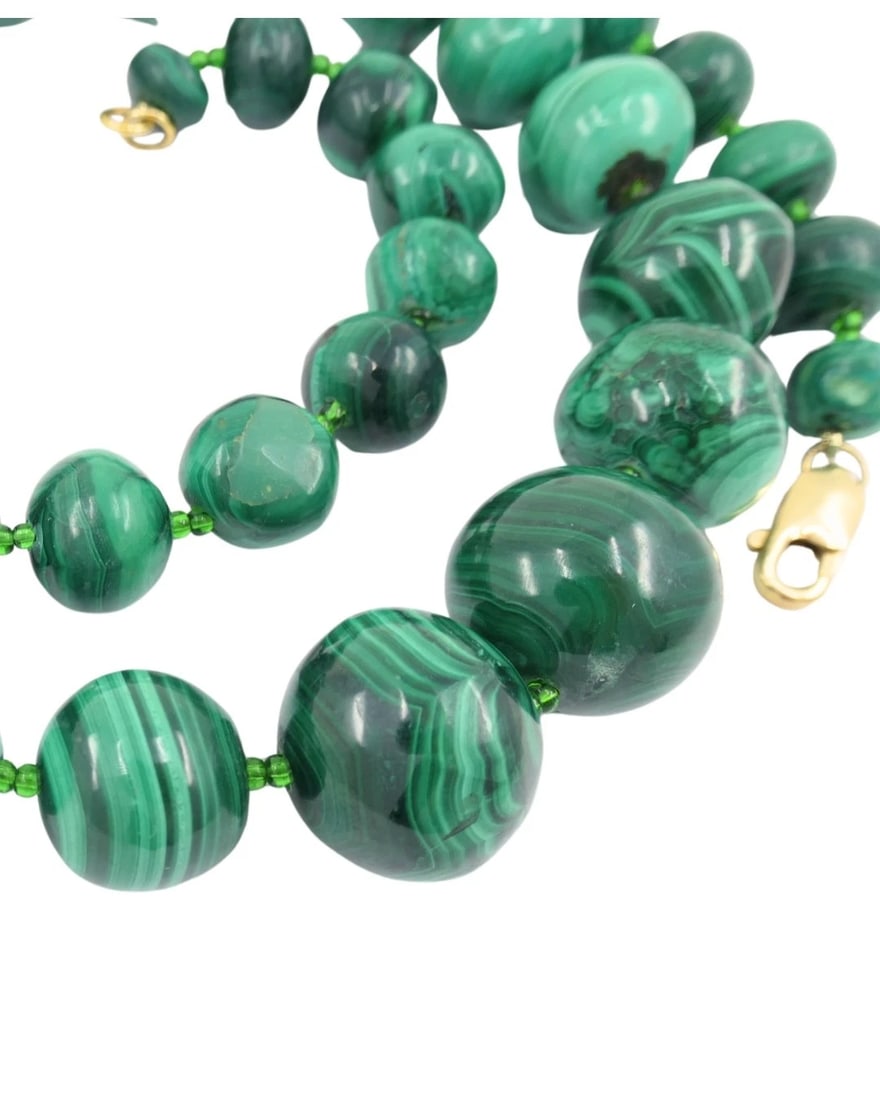 Vintage Malachite Necklace 14k Gold Clasp - 5