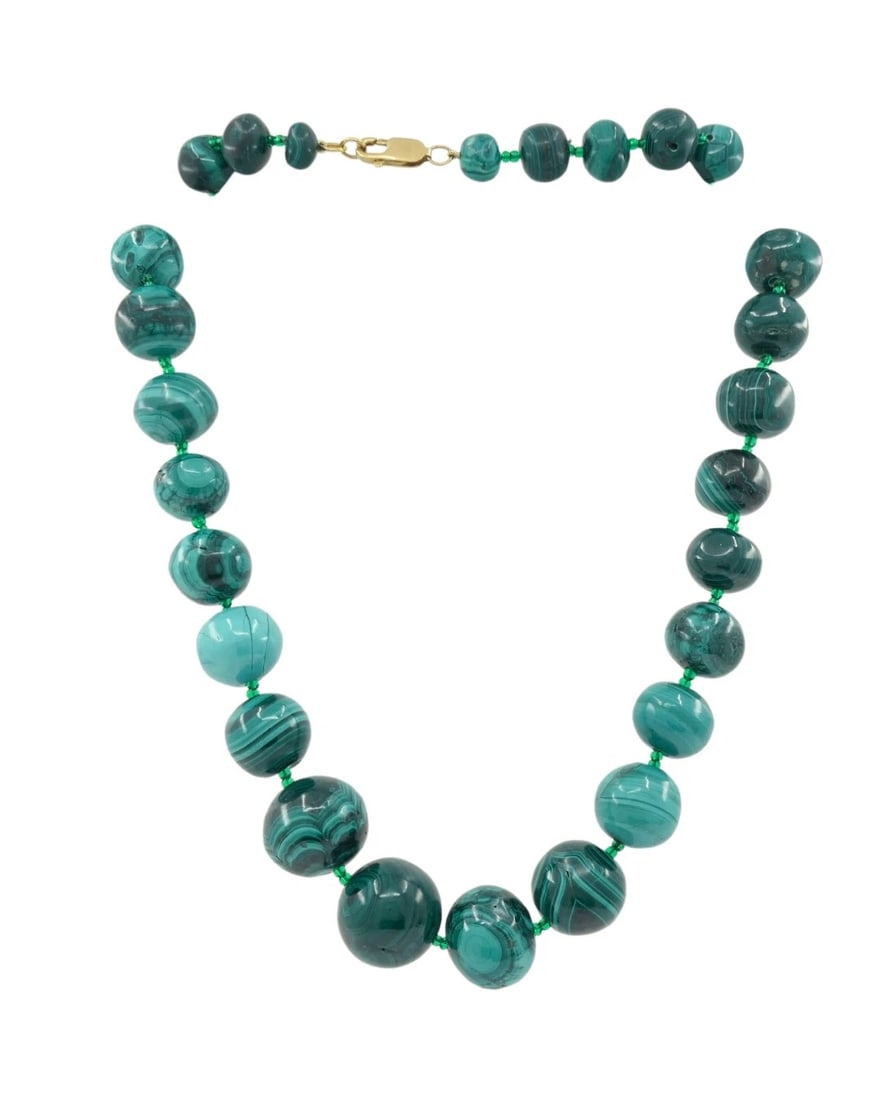 Vintage Malachite Necklace 14k Gold Clasp - 6